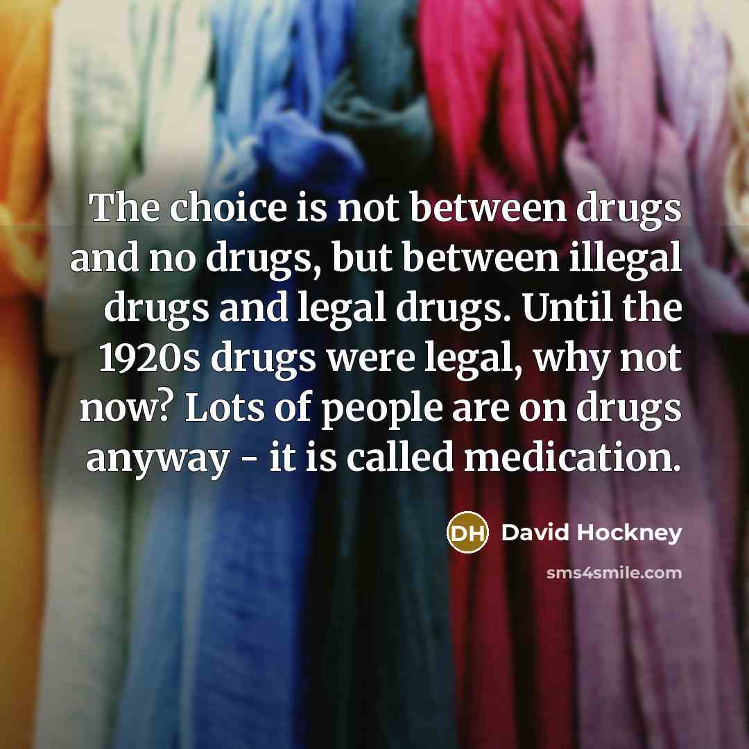“The choice is not between drugs and no drugs, but…” quote by David Hockney