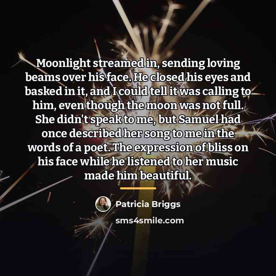 “Moonlight streamed in, sending loving beams over his face. He…” quote by Patricia Briggs