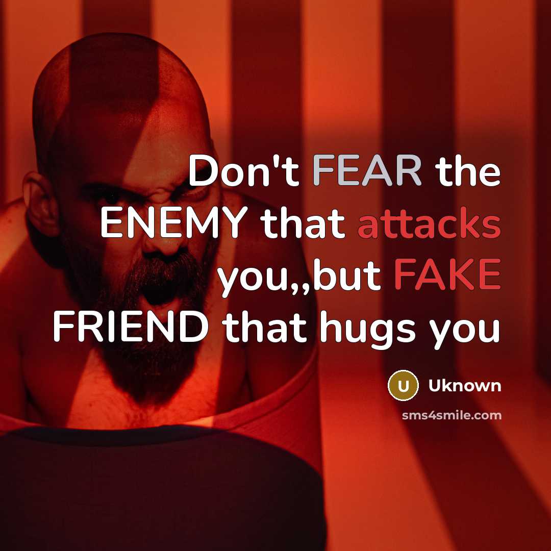 “Don't FEAR the ENEMY that attacks you,,but FAKE FRIEND that hugs you” quote by Uknown