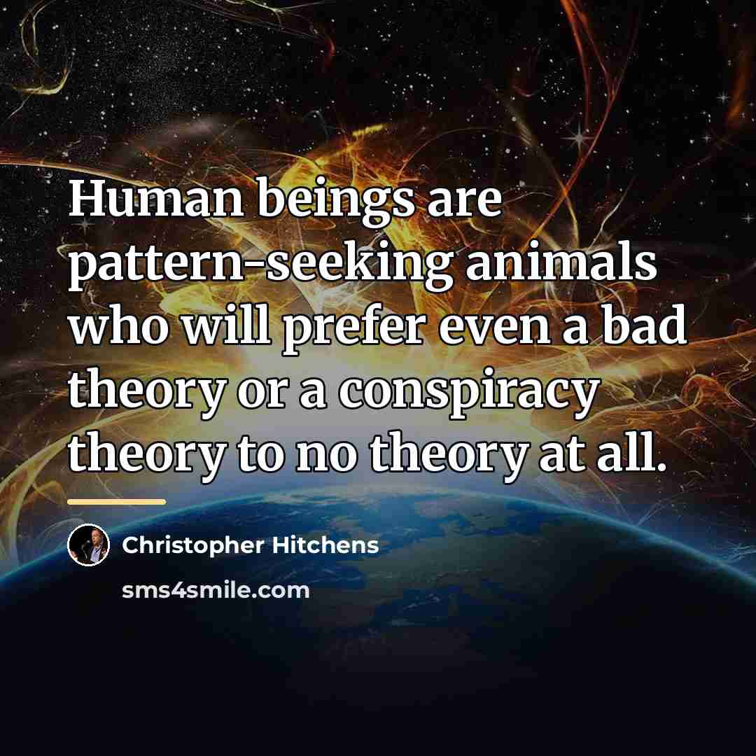 “Human beings are pattern-seeking animals who will prefer even a…” quote by Christopher Hitchens