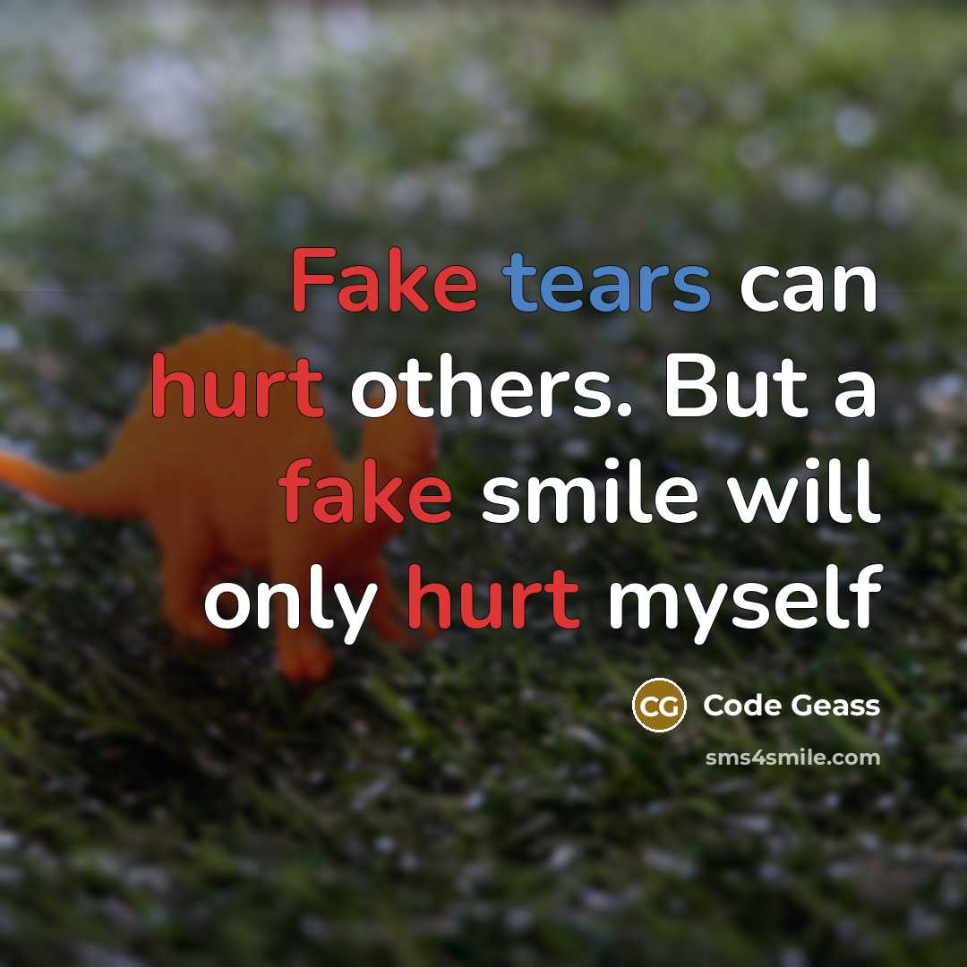 “Fake tears can hurt others. But a fake smile will…” quote by Code Geass