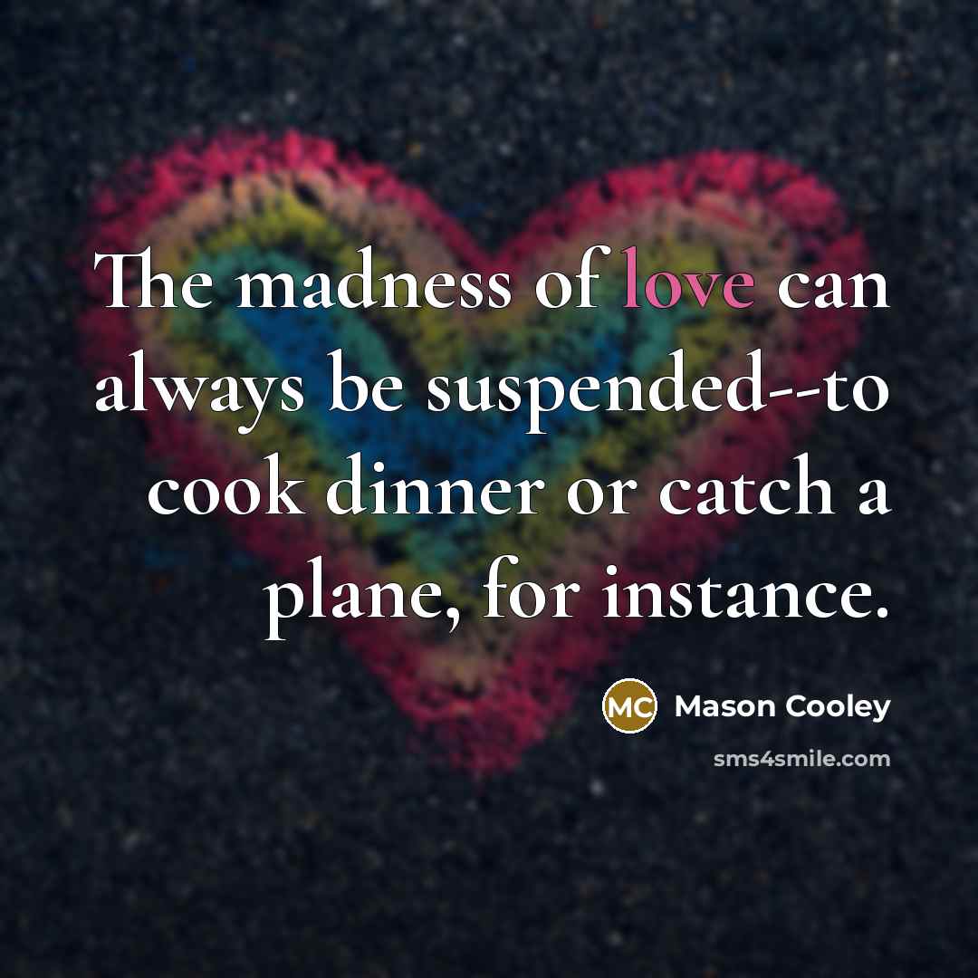 “The madness of love can always be suspended--to cook dinner…” quote by Mason Cooley