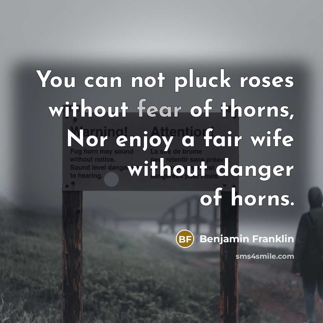 “You can not pluck roses without fear of thorns, Nor…” quote by Benjamin Franklin