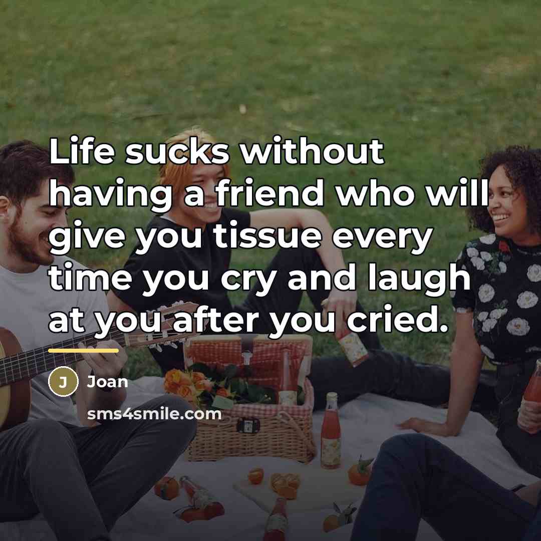 “Life sucks without having a friend who will give you…” quote by Joan
