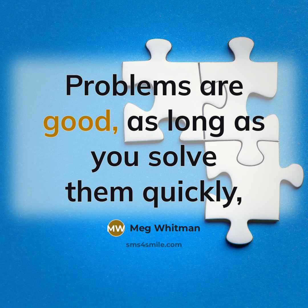 “Problems are good, as long as you solve them quickly,…” quote by Meg Whitman