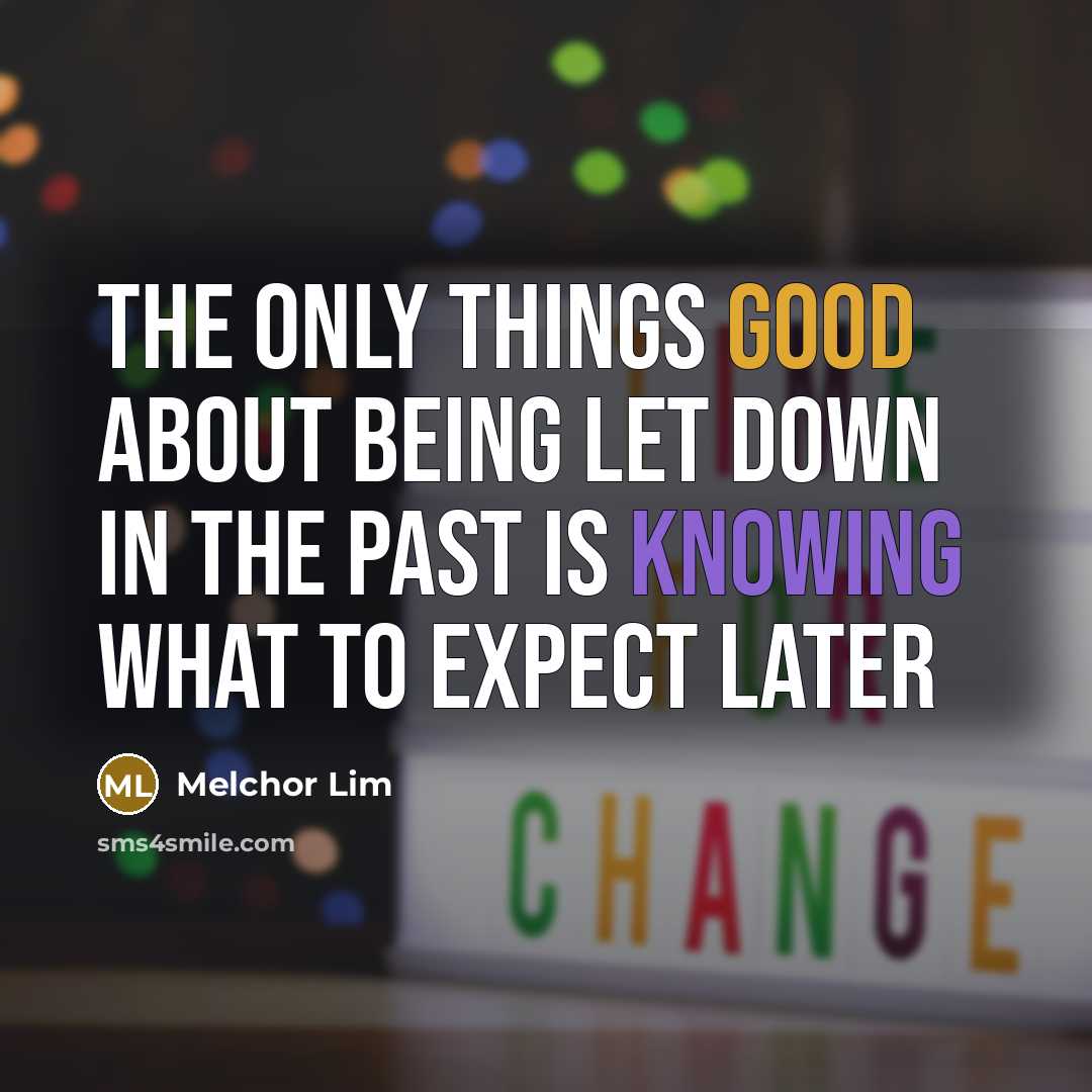 “The only things good about being let down in the past is knowing what to expect later” quote by Melchor Lim
