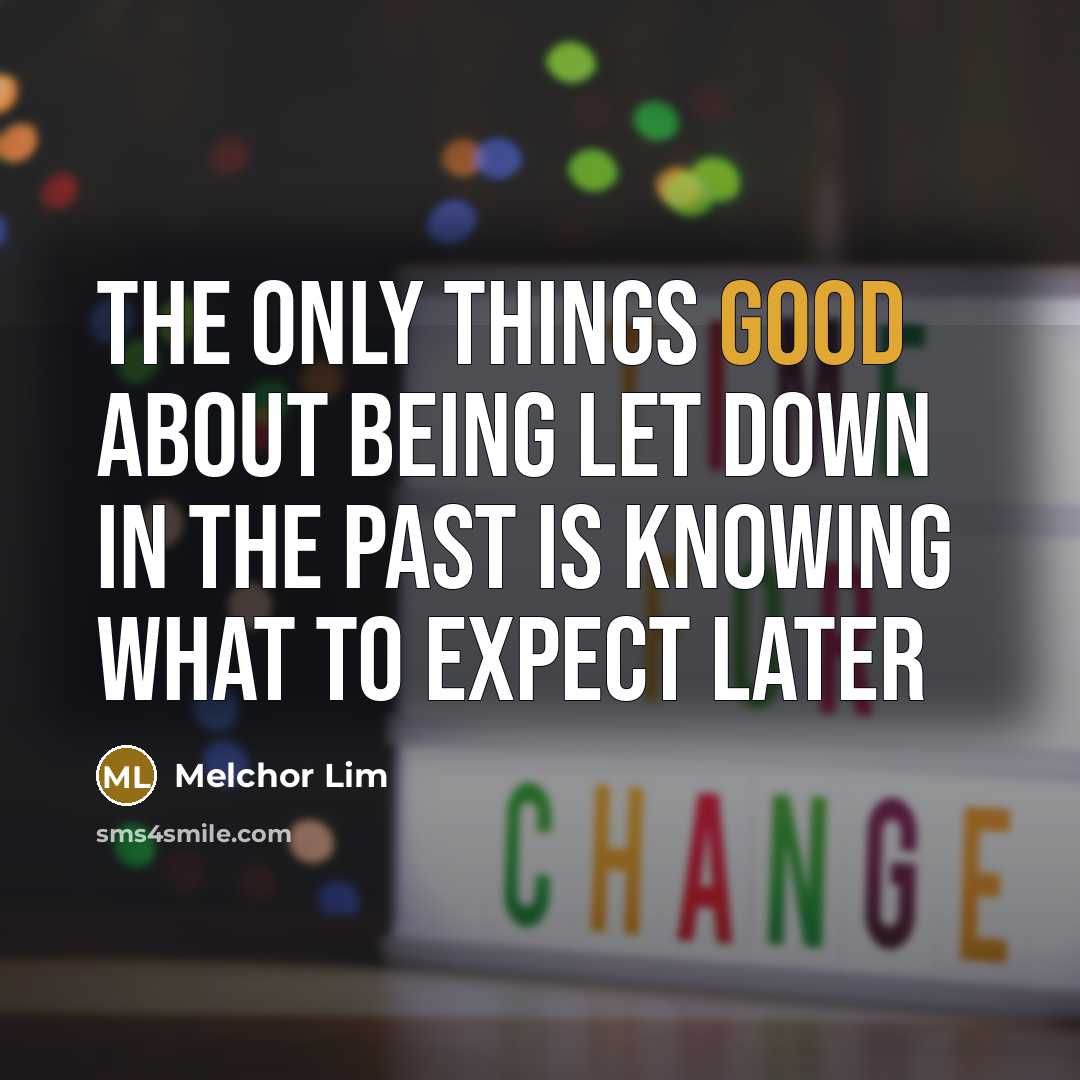 “The only things good about being let down in the…” quote by Melchor Lim