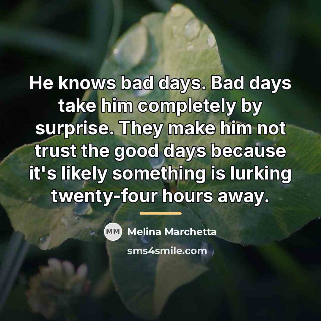 “He knows bad days. Bad days take him completely by…” quote by Melina Marchetta