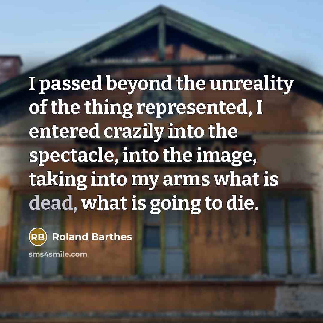“I passed beyond the unreality of the thing represented, I…” quote by Roland Barthes