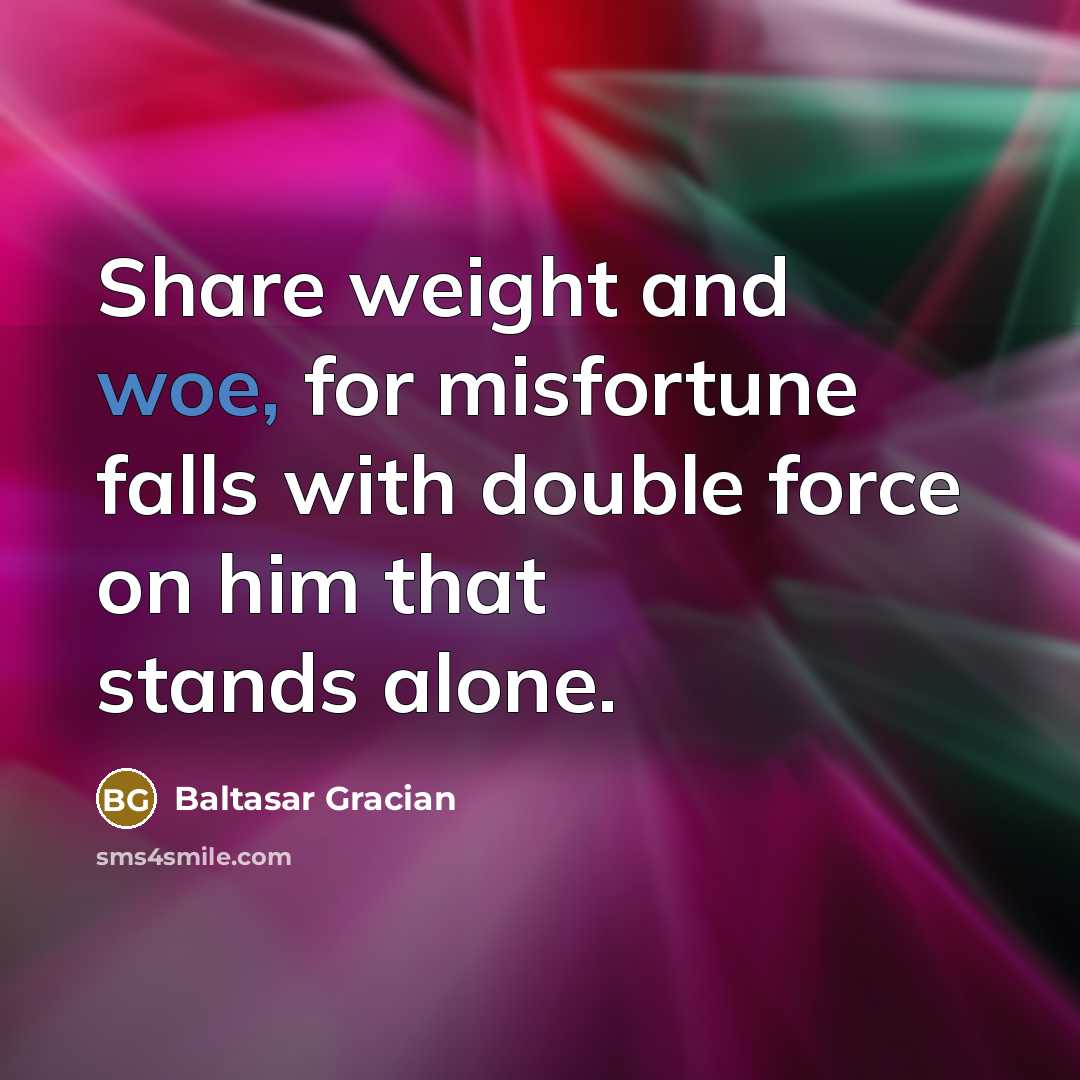 “Share weight and woe, for misfortune falls with double force…” quote by Baltasar Gracian