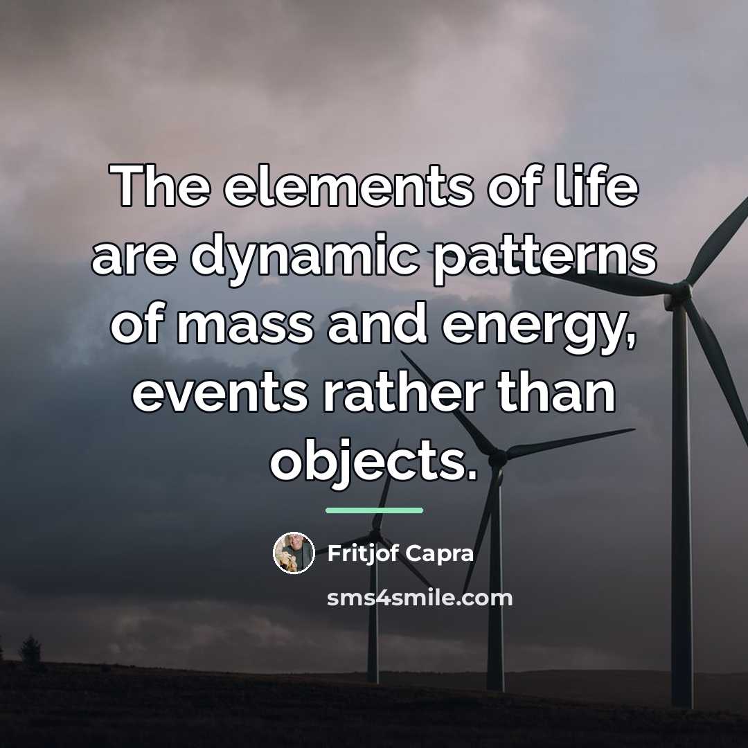 “The elements of life are dynamic patterns of mass and…” quote by Fritjof Capra