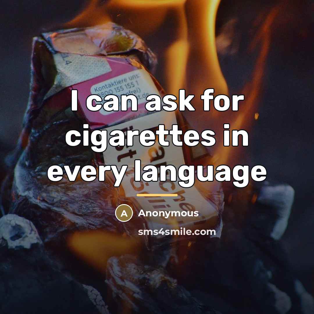 “I can ask for cigarettes in every language…” quote by Anonymous