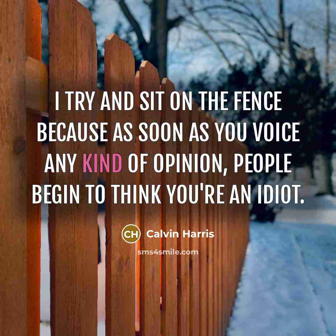 “I try and sit on the fence because as soon…” quote by Calvin Harris