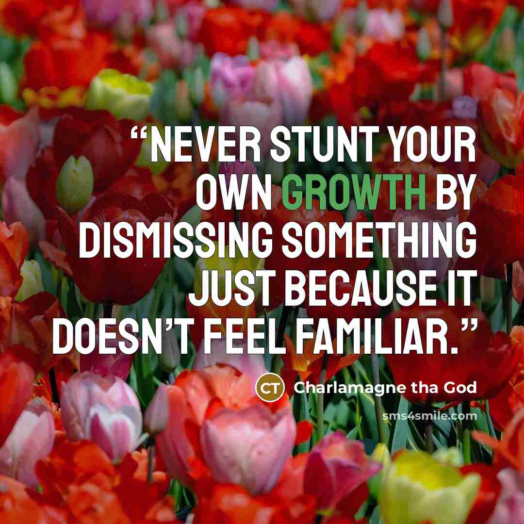 “Never stunt your own growth by dismissing something just because it doesn’t feel familiar.” quote by Charlamagne Tha God