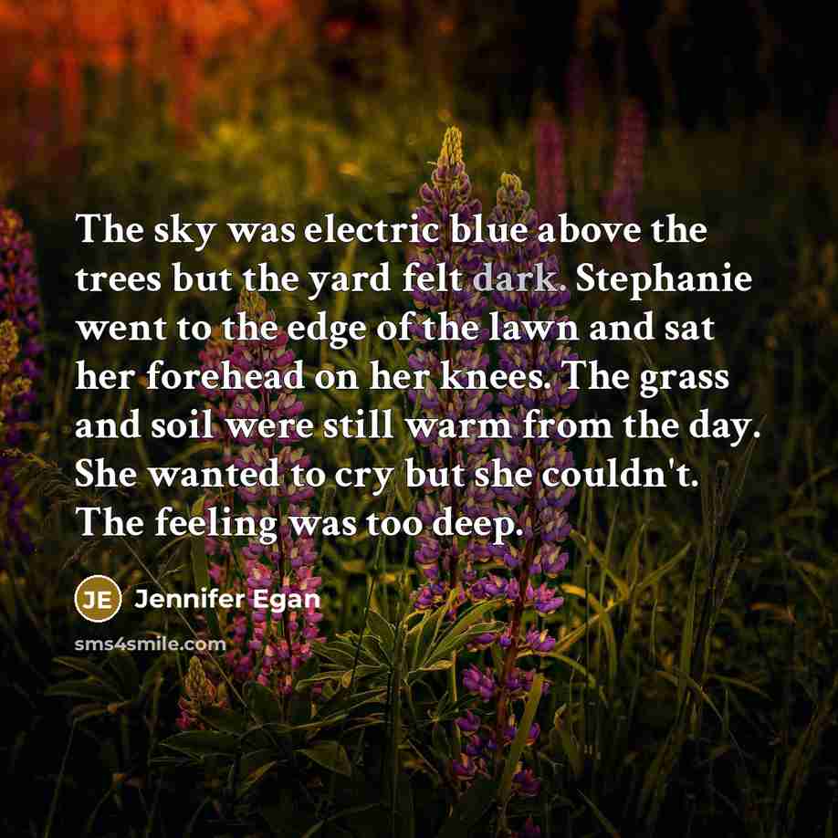 “The sky was electric blue above the trees but the…” quote by Jennifer Egan