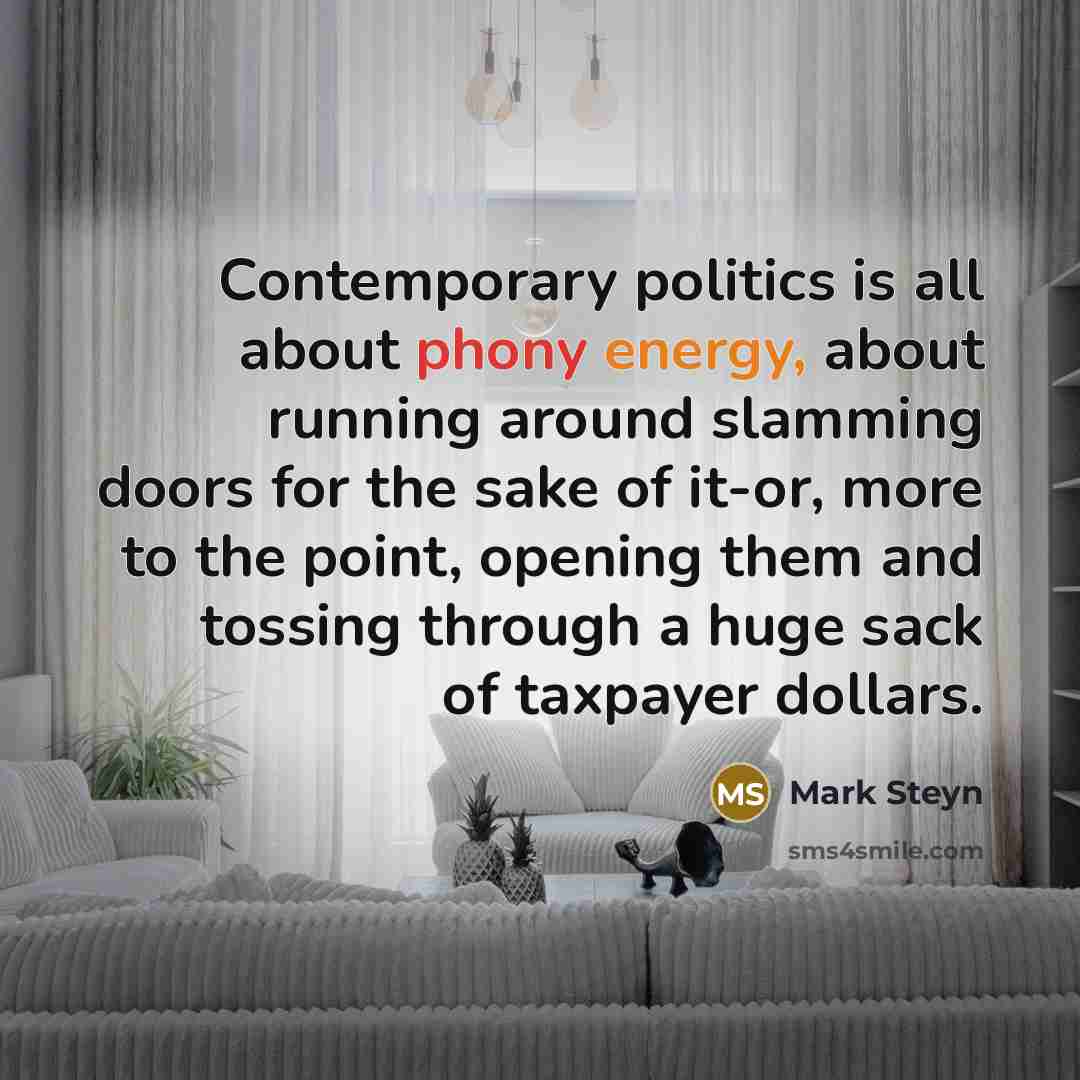 “Contemporary politics is all about phony energy, about running around…” quote by Mark Steyn
