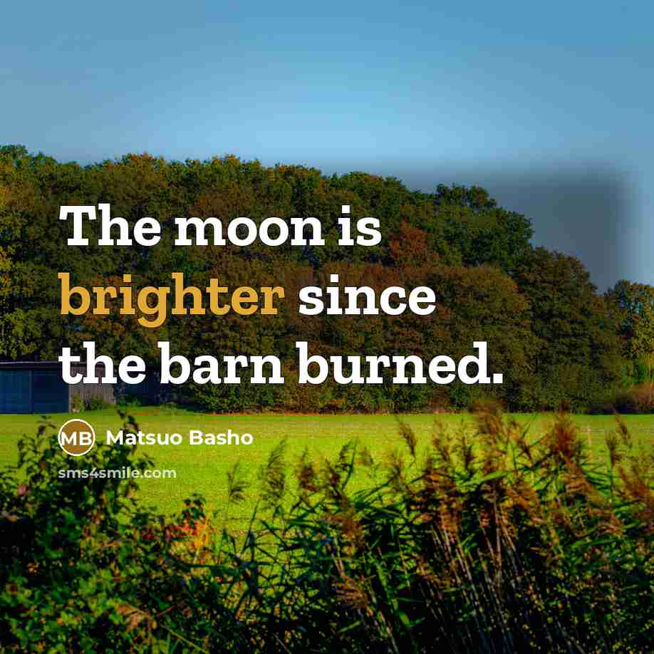 “The moon is brighter since the barn burned.” quote by Matsuo Basho