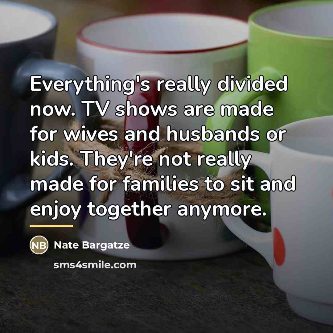 “Everything's really divided now. TV shows are made for wives…” quote by Nate Bargatze