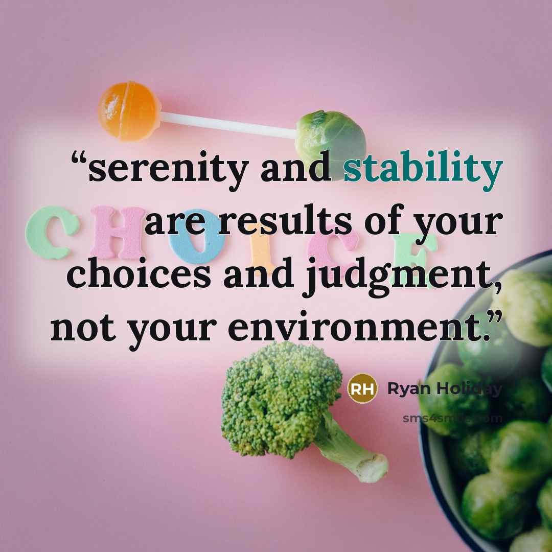“serenity and stability are results of your choices and judgment, not your environment.” quote by Ryan Holiday