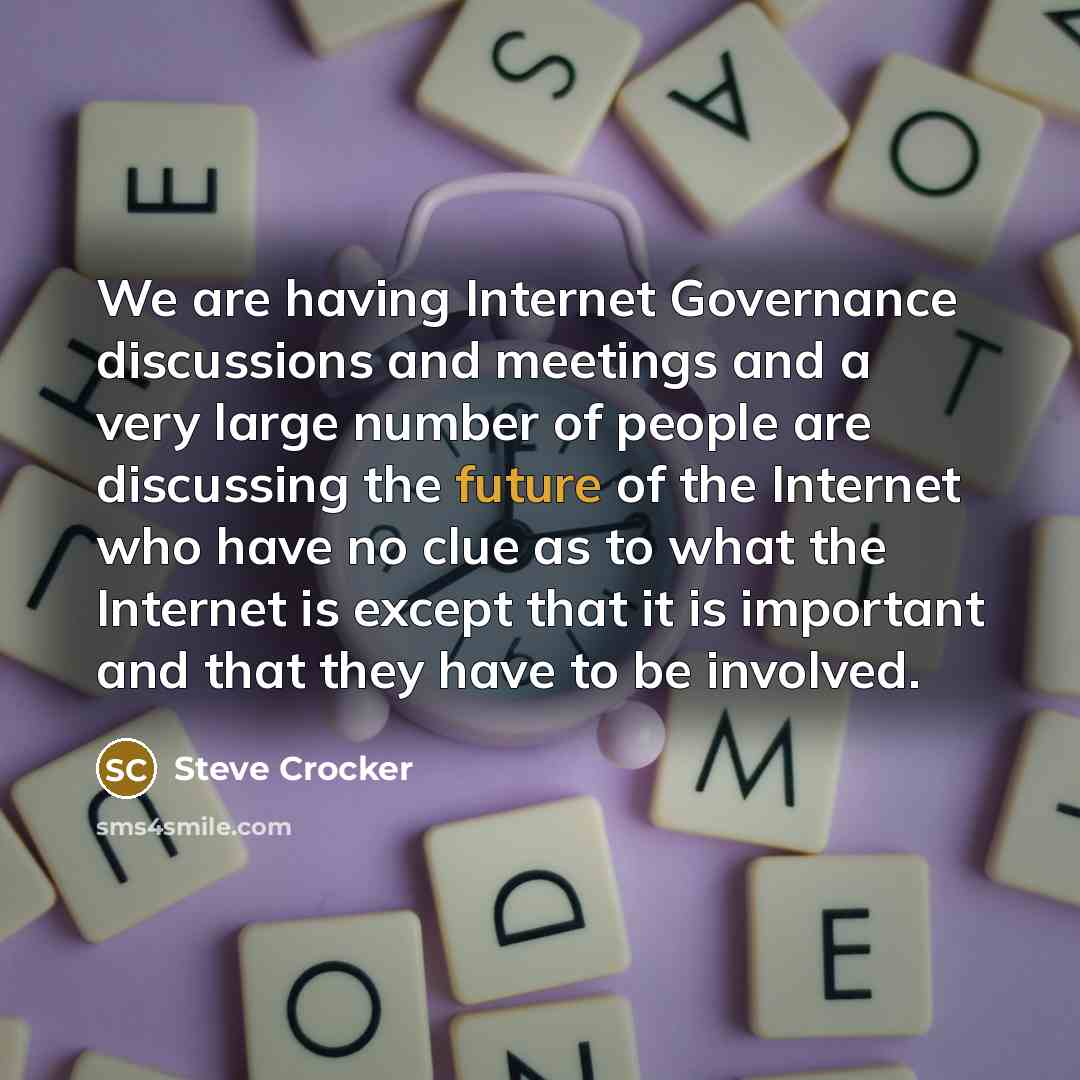“We are having Internet Governance discussions and meetings and a…” quote by Steve Crocker