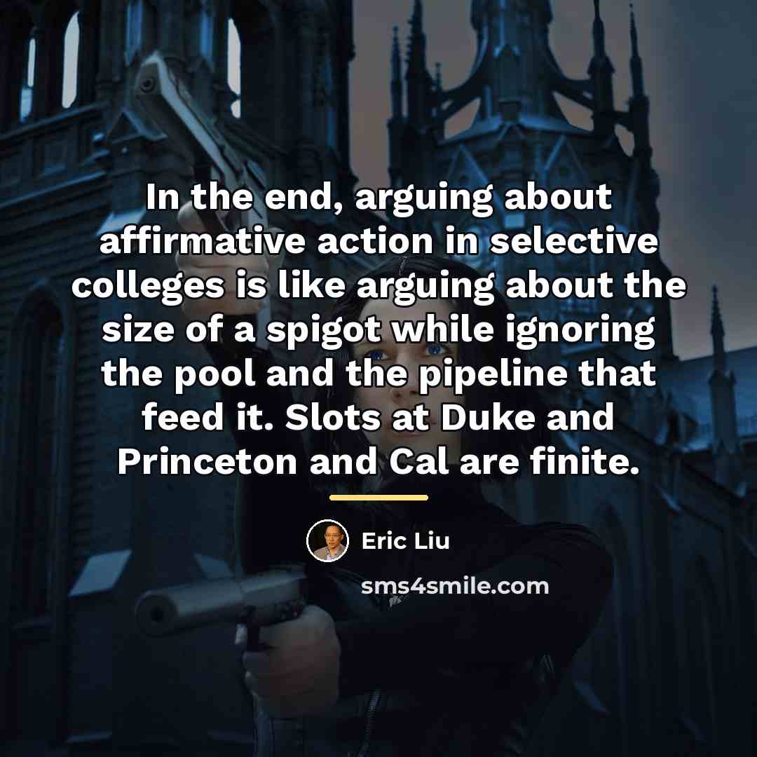 “In the end, arguing about affirmative action in selective colleges…” quote by Eric Liu