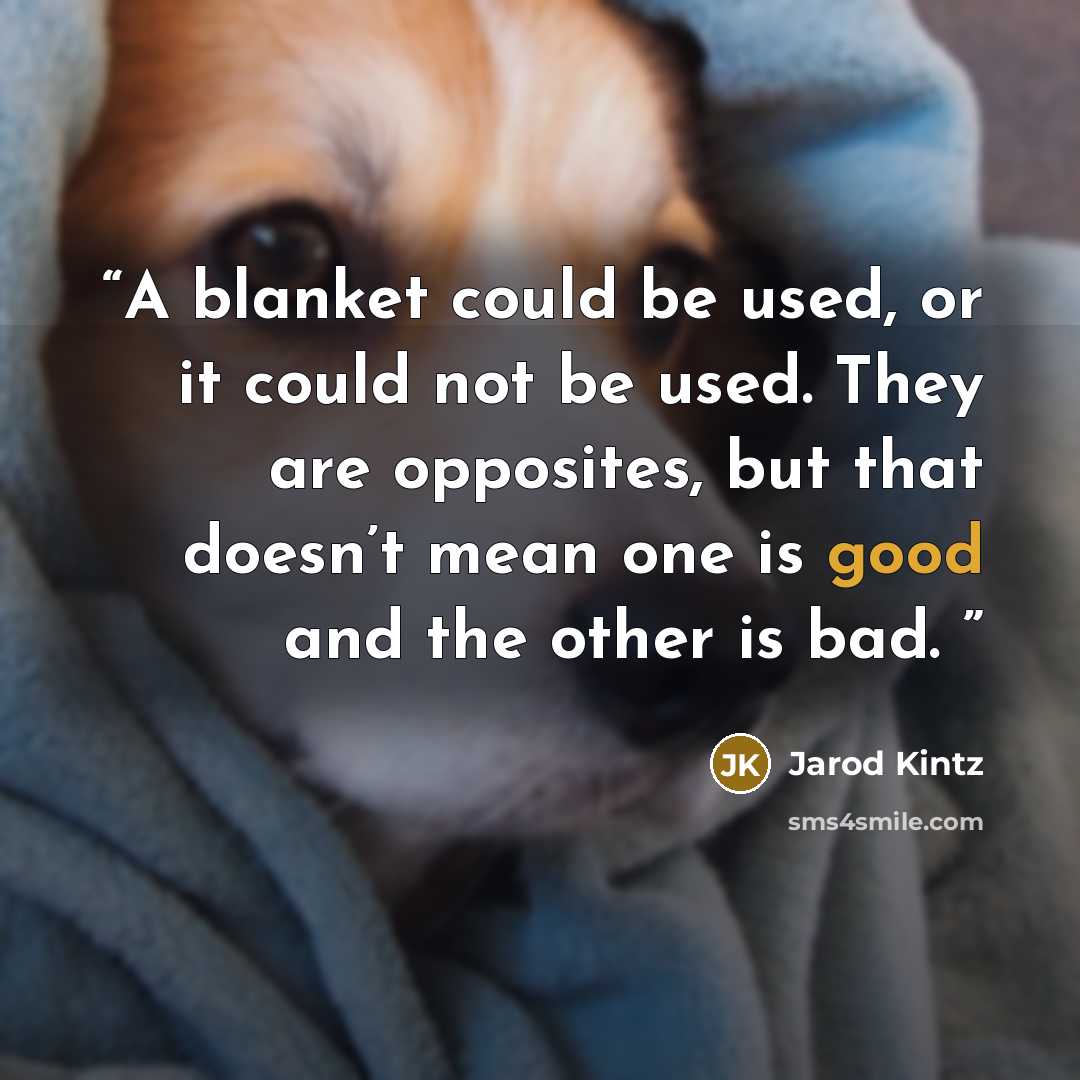 “A blanket could be used, or it could not be used. They are opposites, but that doesn’t mean one is good and the other is bad.” quote by Jarod Kintz