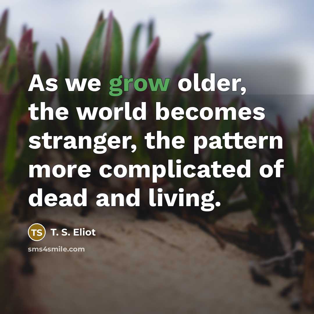 “As we grow older, the world becomes stranger, the pattern…” quote by T. S. Eliot