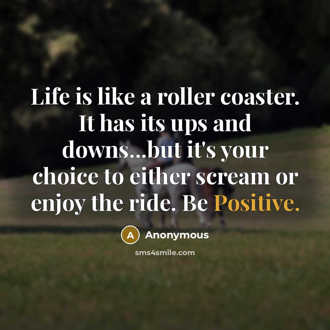 “Life is like a roller coaster. It has its ups and downs...but it's your choice to either scream or enjoy the ride. Be Positive.” quote by Anonymous