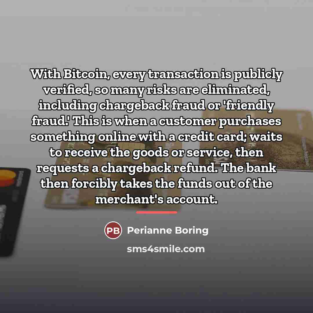 “With Bitcoin, every transaction is publicly verified, so many risks…” quote by Perianne Boring