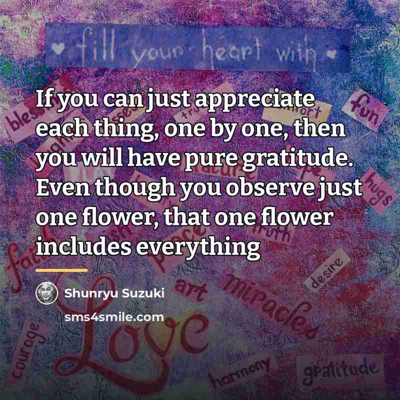 “If you can just appreciate each thing, one by one,…” quote by Shunryu Suzuki