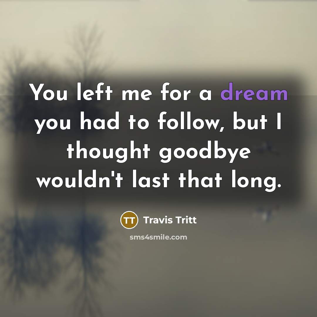 “You left me for a dream you had to follow,…” quote by Travis Tritt