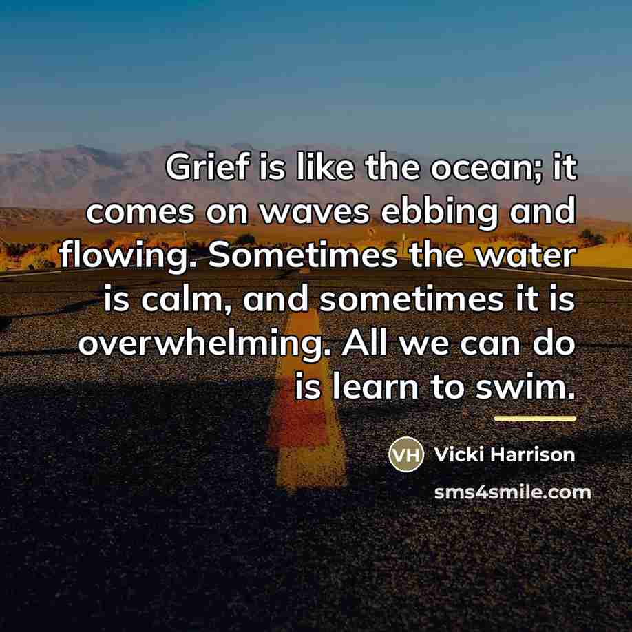 “Grief is like the ocean; it comes on waves ebbing…” quote by Vicki Harrison