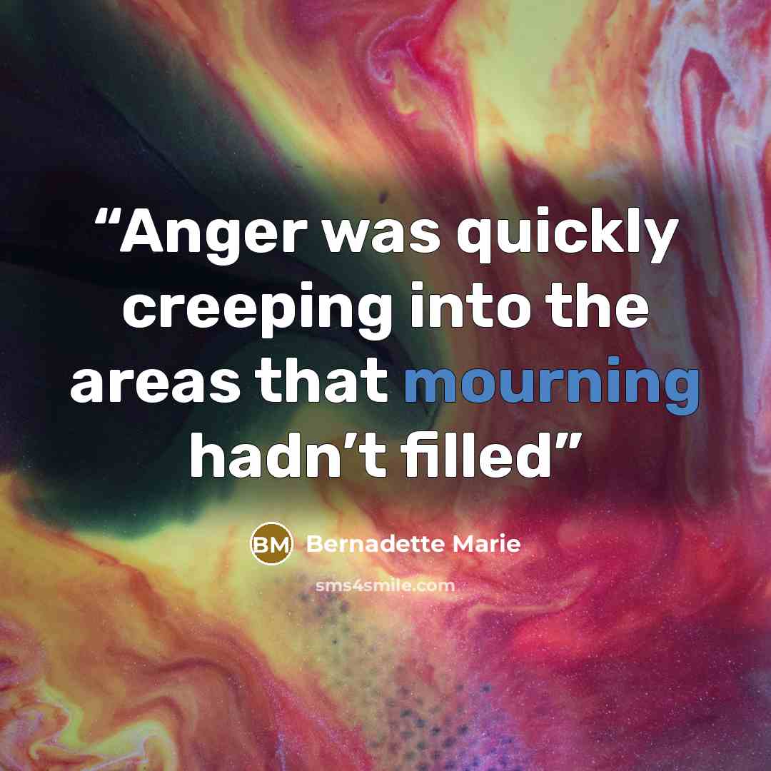 “Anger was quickly creeping into the areas that mourning hadn’t filled” quote by Bernadette Marie