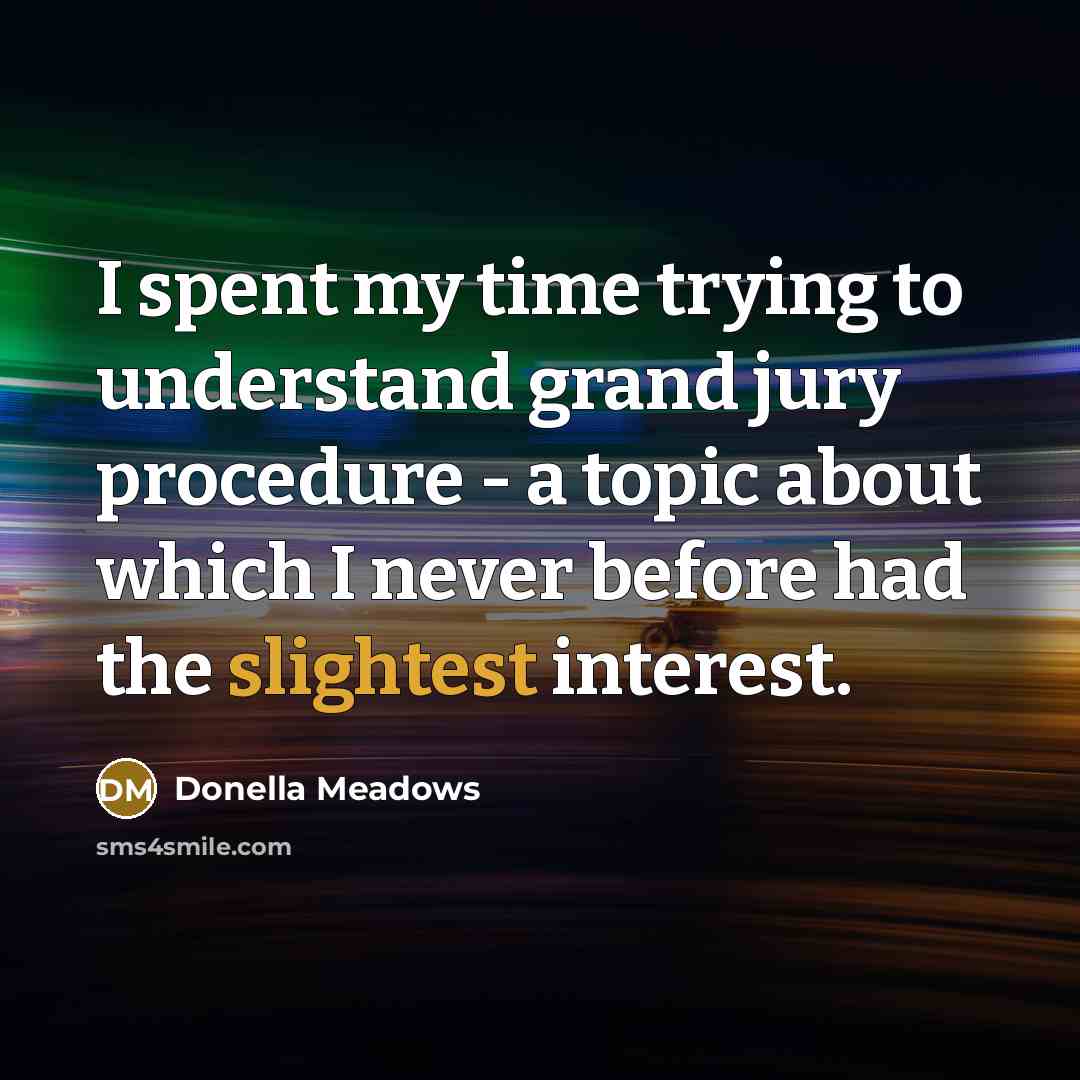 “I spent my time trying to understand grand jury procedure - a topic about which I never before had the slightest interest.” quote by Donella Meadows