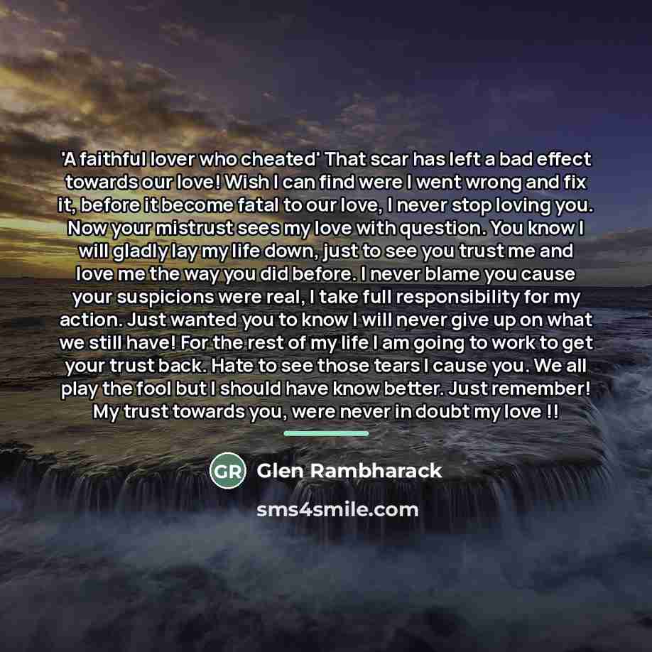 “'A faithful lover who cheated' That scar has left a…” quote by Glen Rambharack