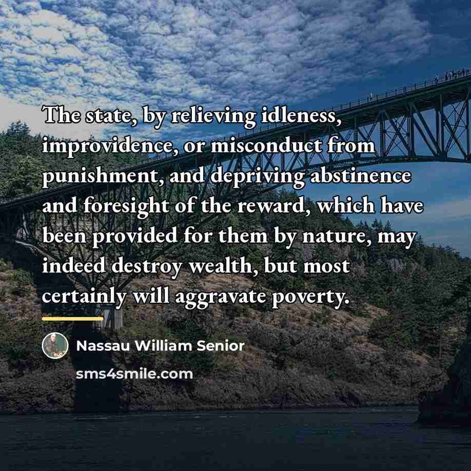 “The state, by relieving idleness, improvidence, or misconduct from punishment,…” quote by Nassau William Senior