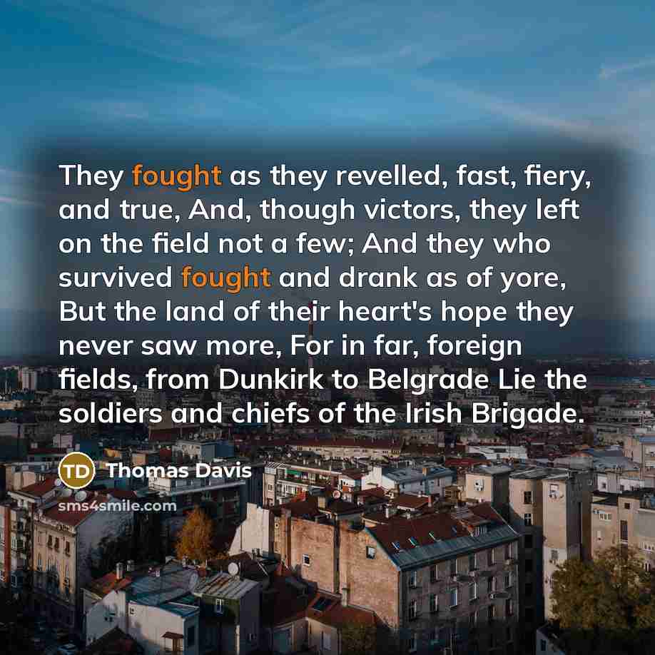 “They fought as they revelled, fast, fiery, and true, And,…” quote by Thomas Davis
