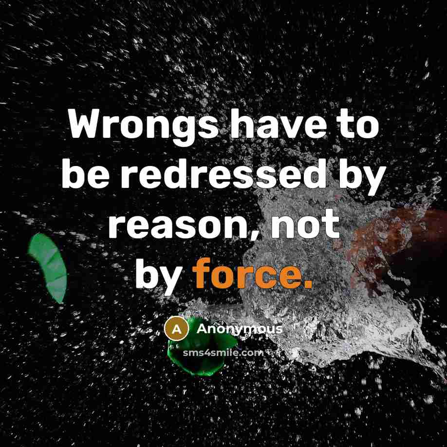 “Wrongs have to be redressed by reason, not by force.…” quote by Anonymous