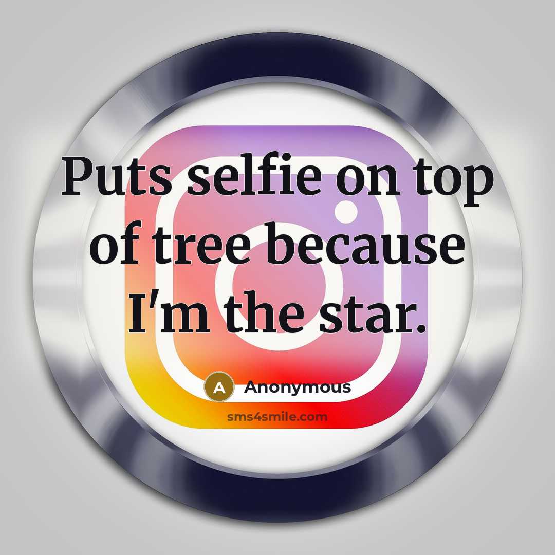 “Puts selfie on top of tree because I'm the star.…” quote by Anonymous