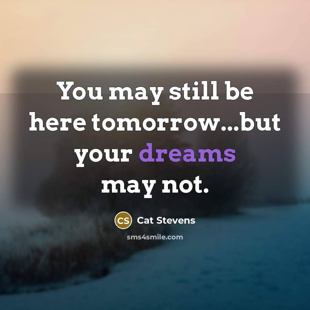 “You may still be here tomorrow...but your dreams may not.…” quote by Cat Stevens