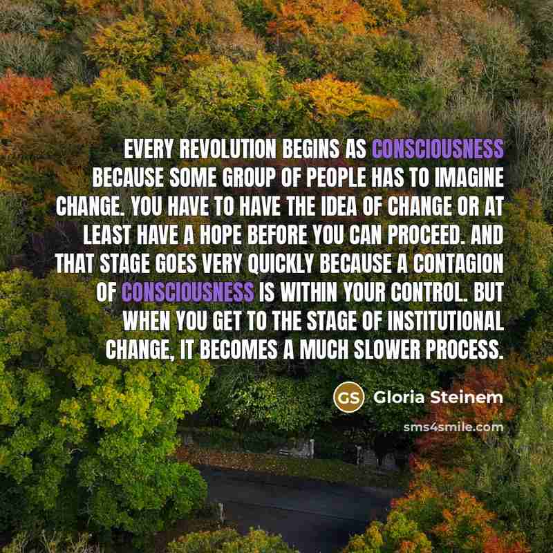“Every revolution begins as consciousness because some group of people…” quote by Gloria Steinem