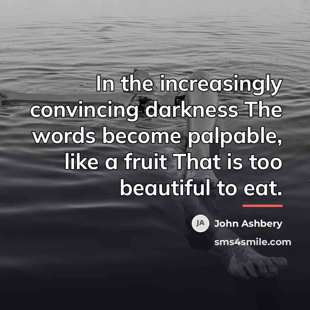 “In the increasingly convincing darkness The words become palpable, like…” quote by John Ashbery