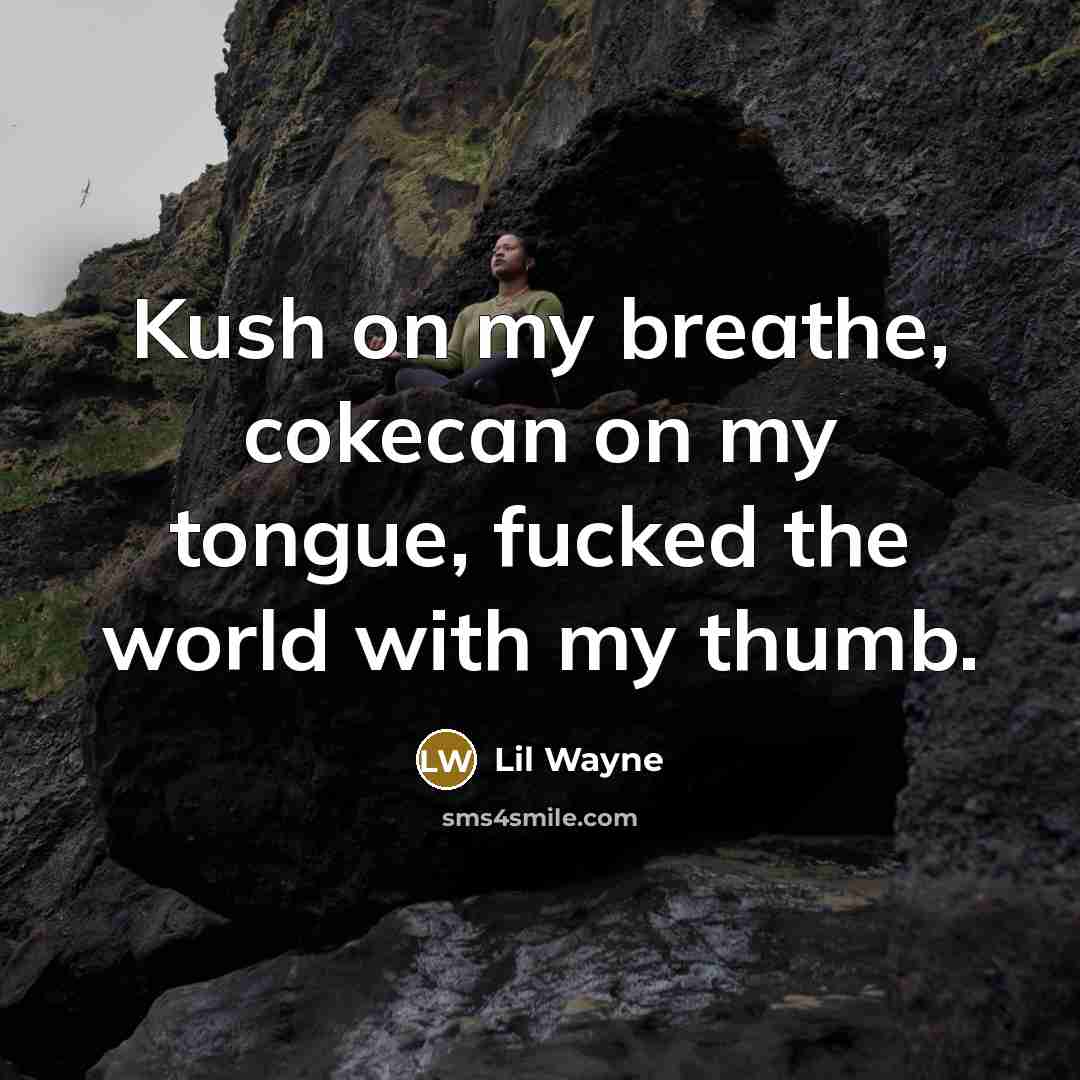 “Kush on my breathe, cokecan on my tongue, fucked the world with my thumb.” quote by Lil Wayne