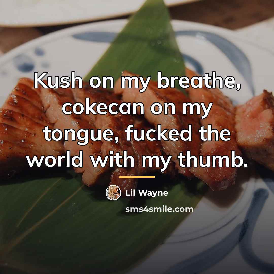 “Kush on my breathe, cokecan on my tongue, fucked the…” quote by Lil Wayne