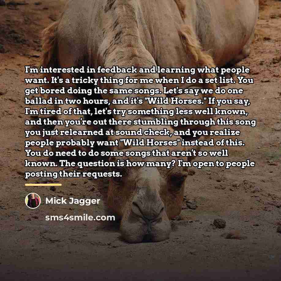 “I'm interested in feedback and learning what people want. It's…” quote by Mick Jagger