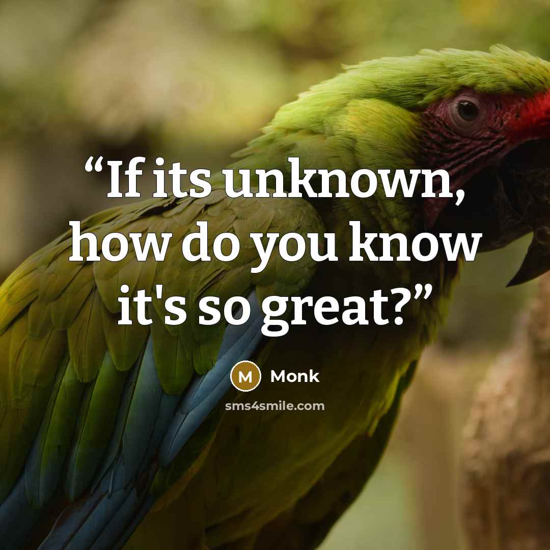 “If its unknown, how do you know it's so great?” quote by Monk