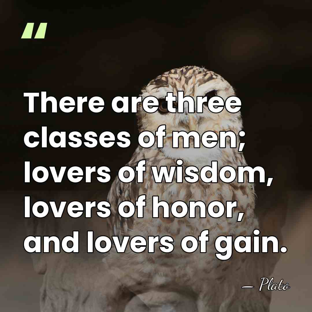 There are three classes of men; lovers of wisdom, lovers of honor,&hellip; - Plato