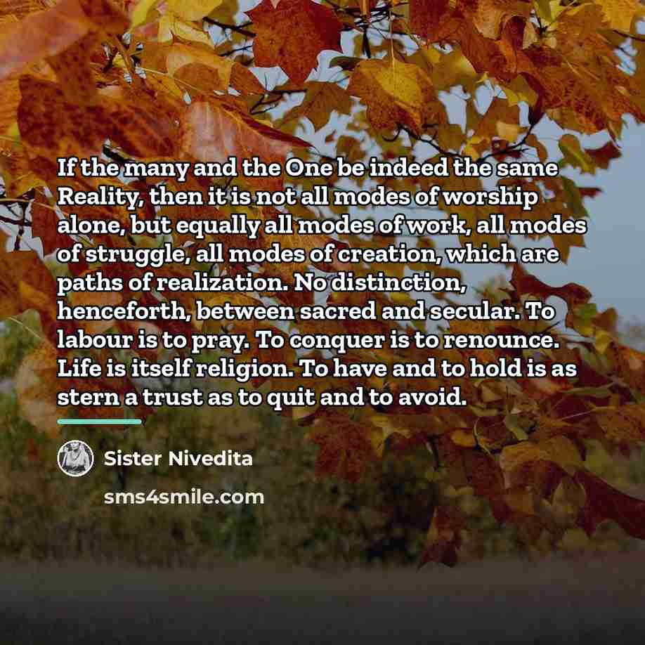“If the many and the One be indeed the same…” quote by Sister Nivedita