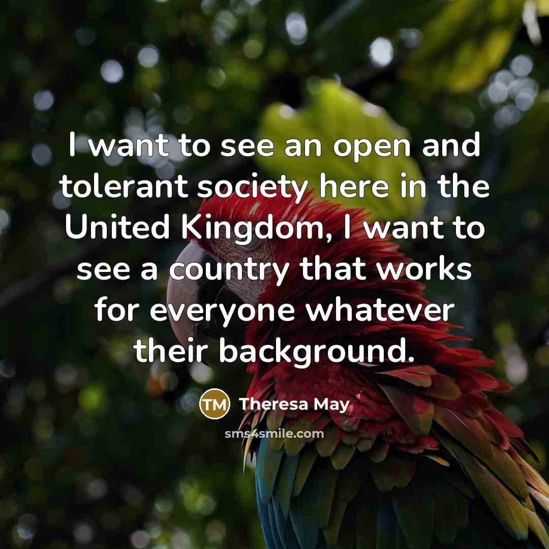“I want to see an open and tolerant society here…” quote by Theresa May