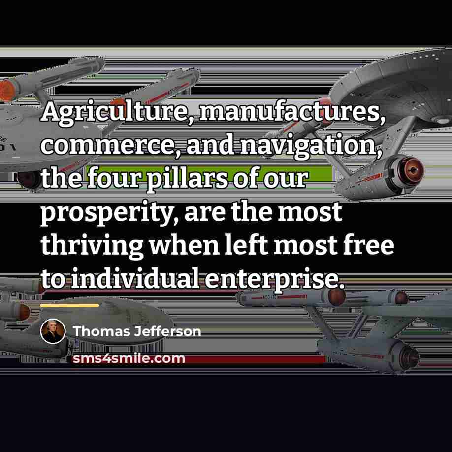 “Agriculture, manufactures, commerce, and navigation, the four pillars of our…” quote by Thomas Jefferson